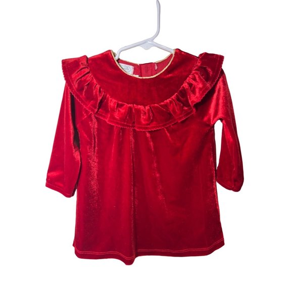 Mud Pie RED VELVET DRESS Valentine's heart Party ruffle gold 12-18m NWT - Picture 1 of 5